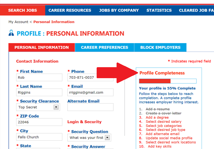 Profile Completion Meter 2 News for security cleared