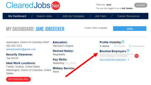 ClearedJobs.Net Job Seeker Dashboard