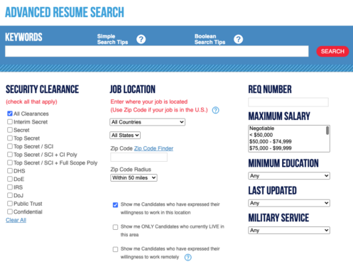 resume database search